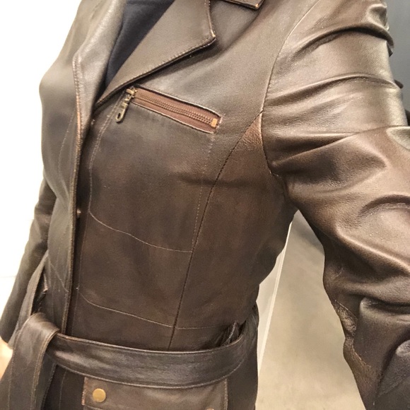 Danier brown de stressed leather jacket - Picture 8 of 8